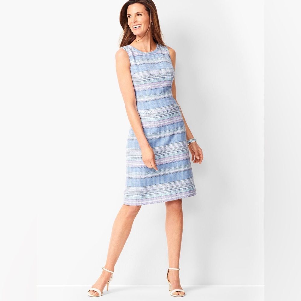 Talbots Stripe Tweed Sleeveless Shift Dress in Blue Size 14 Women's Petite